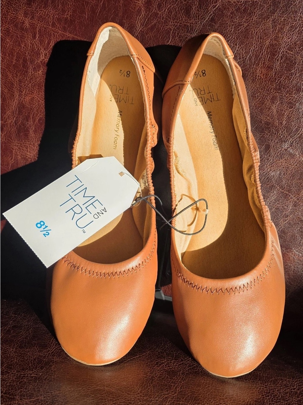 Time and Tru Women's Cognac Slip-On Ballet Flats